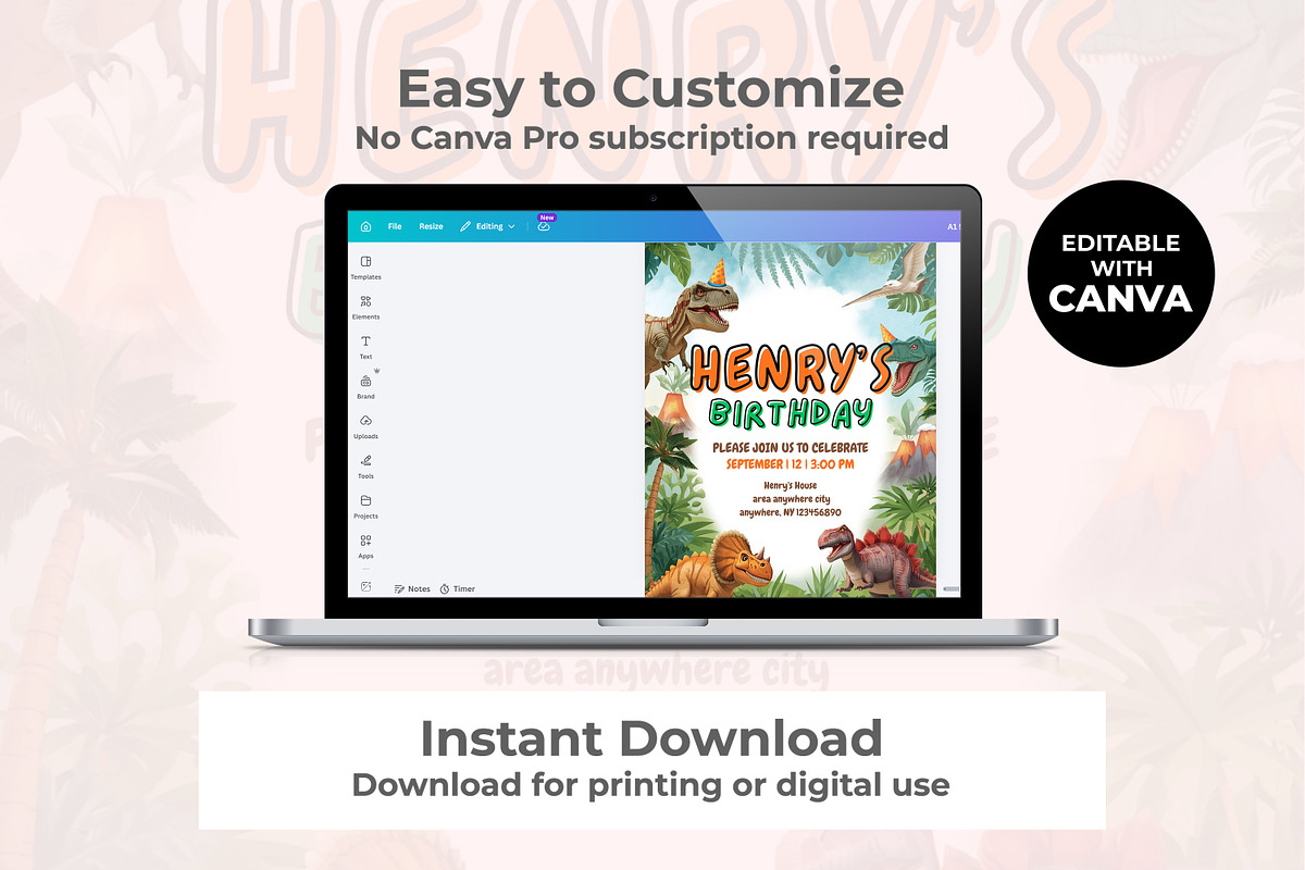 Dinosaur Birthday Canva Invitation, an Invitation Template by M9 Design (Photo 3 of 4)