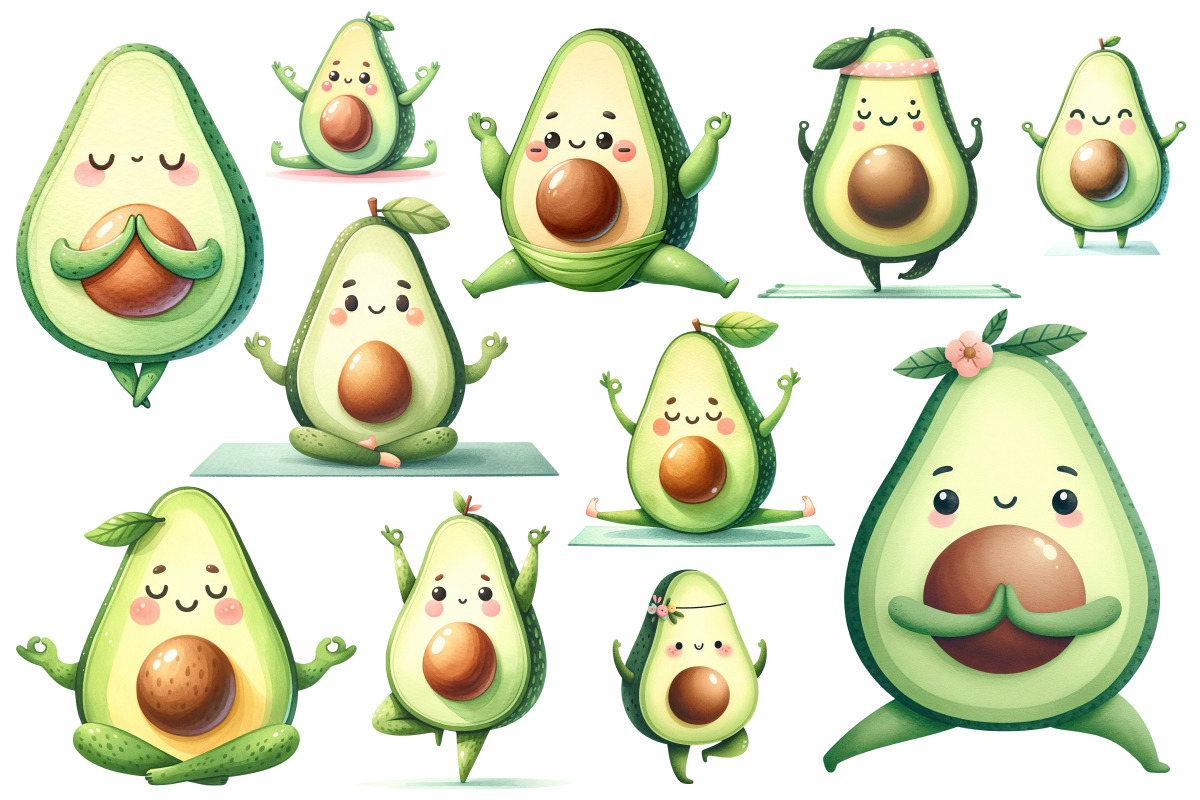 Watercolor Yoga Avocado PNG Clipart, a Food Illustration by Whimsy Brush Studio (Photo 2 of 6)