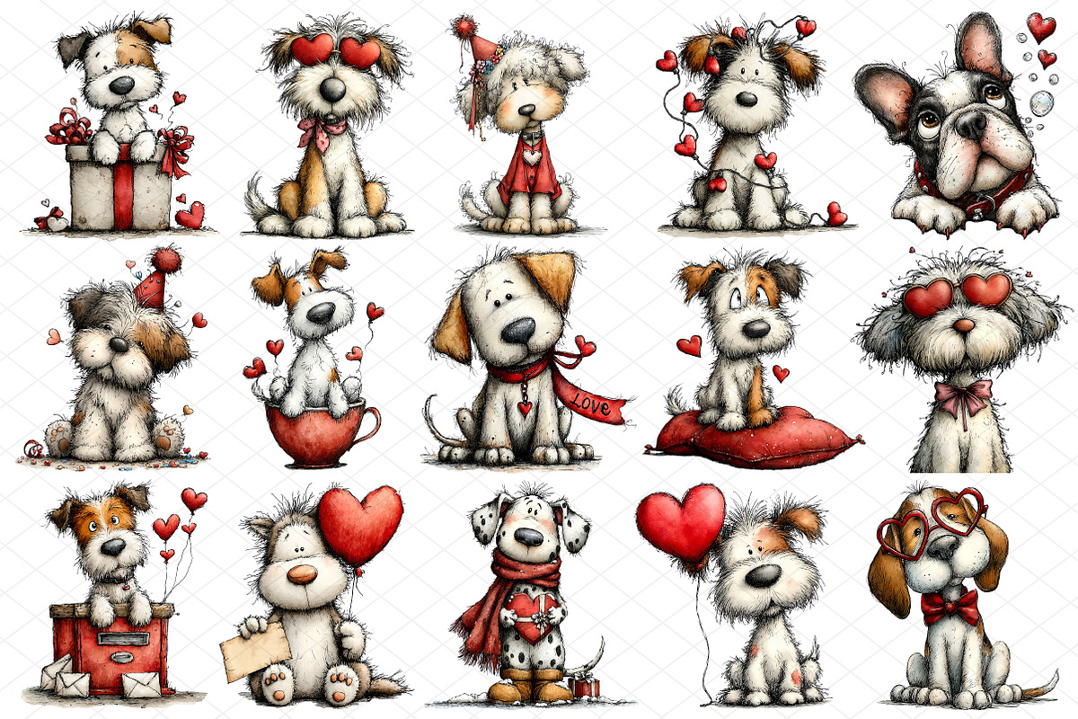 Whimsical Valentine Dog Clipart, an Illustration by cherrydesign (Photo 3 of 4)