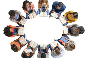 Diverse students holding books forming a circle at classroom gro, a Person Photo by DanFLCreativo