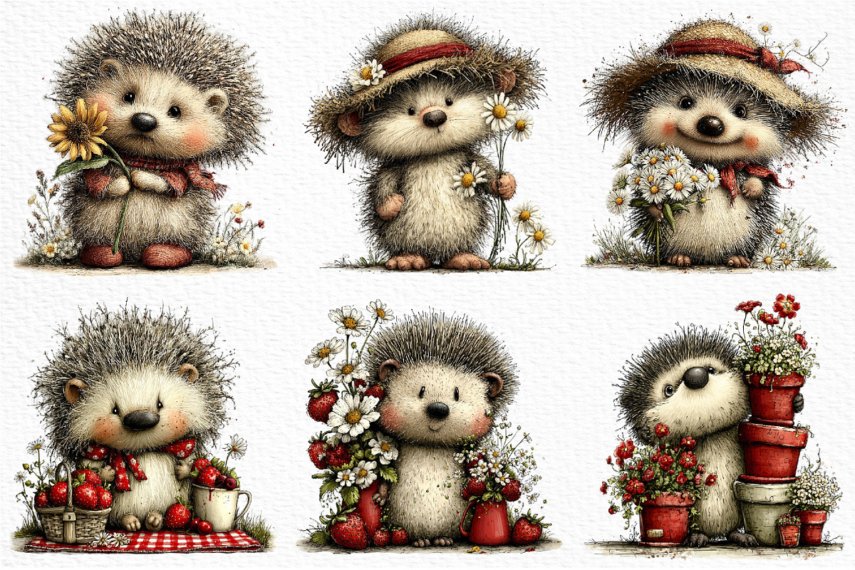 Whimsical Summer Hedgehog Clipart, an Illustration by Craft Nest (Photo 3 of 12)