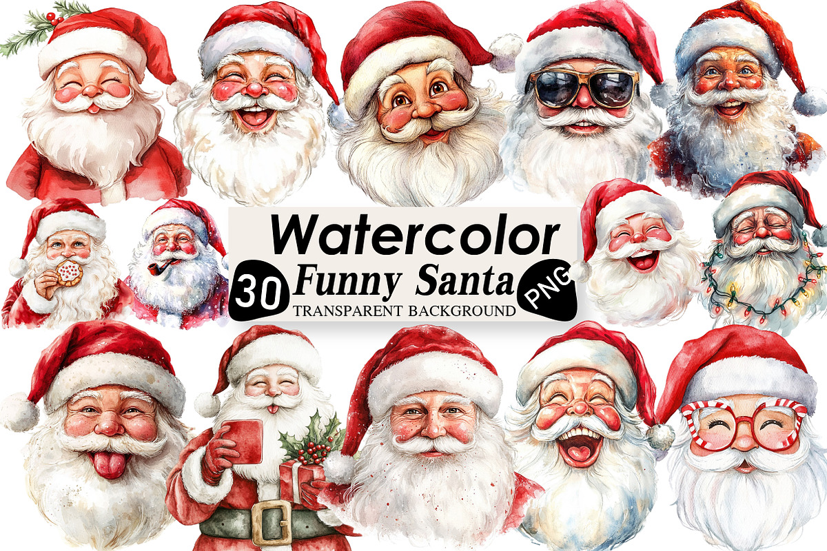 Retro Funny Santa Claus Face Clipart, an Illustration by Black Bird Studio (Photo 1 of 6)
