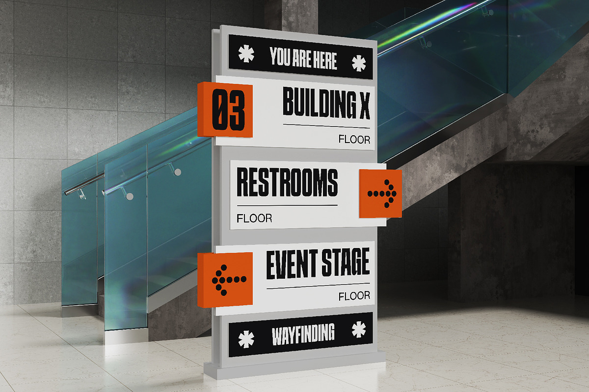 Freestanding Wayfinding Sign Mockup, an Advertising Mockup by herutage (Photo 2 of 4)