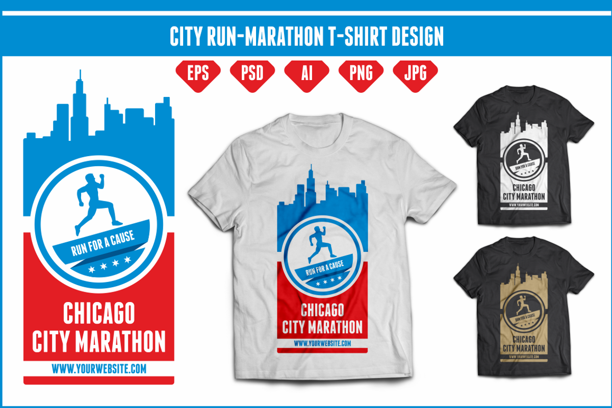 Chicago Run-Marathon T-Shirt Design, an Illustration by epicBharat