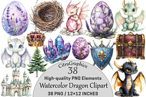 Watercolor Dragon Clipart, a Seasonal Illustration by CitraGraphics