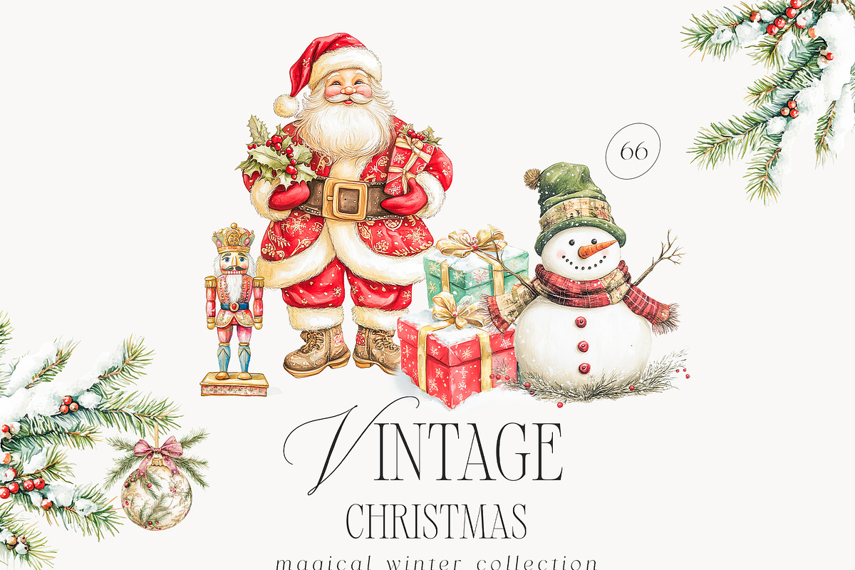 Vintage Christmas Clipart Collection, a Seasonal Illustration by studioequinox (Photo 1 of 8)