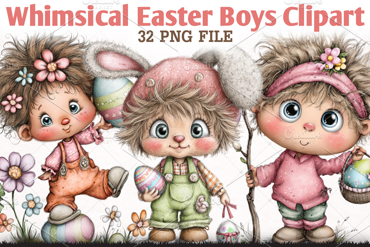 Whimsical Easter Boys Clipart Bundle, an Illustration by RobertsArt (Photo 1 of 6)