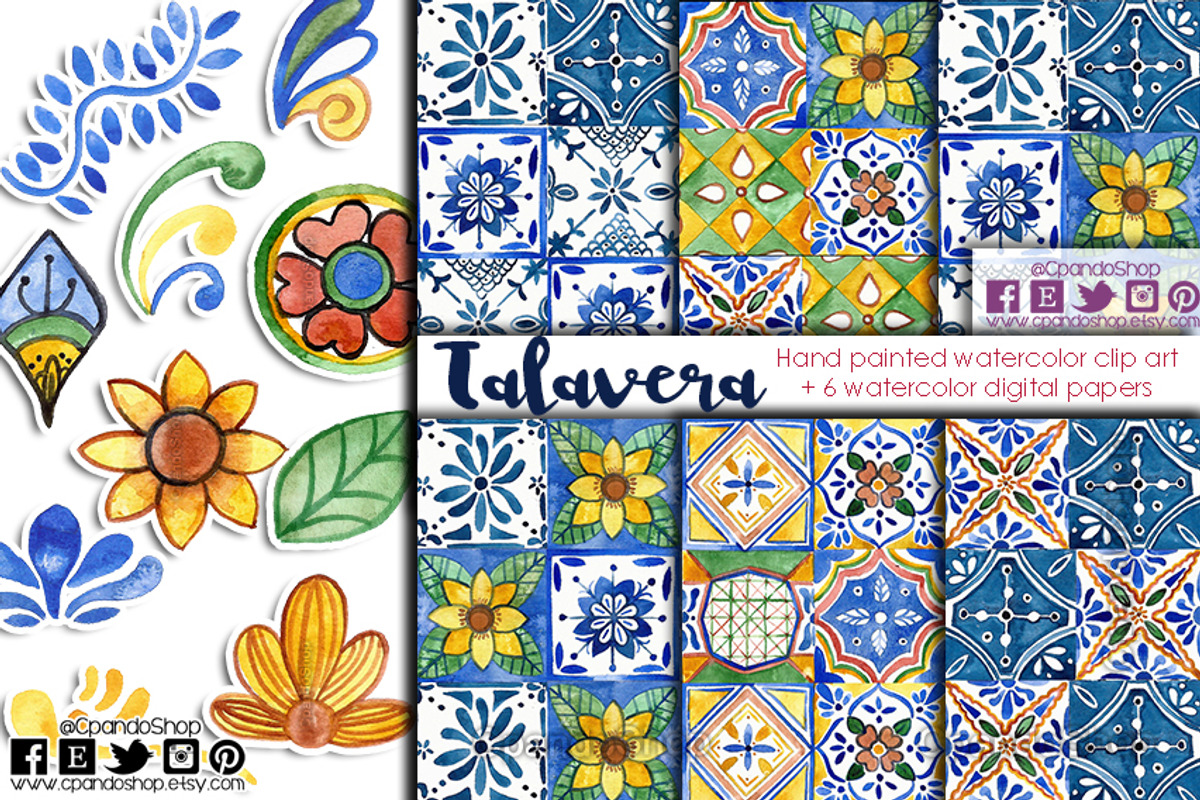 Talavera mexican clip art + DP, a Pattern Graphic by CpandoShop