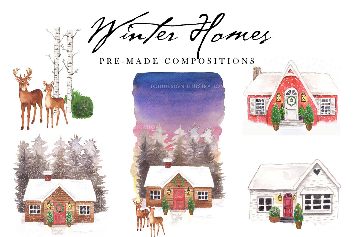 Winter Christmas Homes, a Seasonal Illustration by creativeDi (Photo 2 of 4)