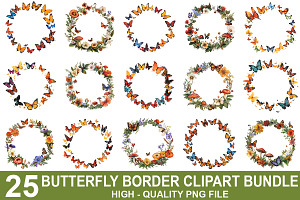 Butterfly Border Clipart Bundle, an Illustration by crative8112