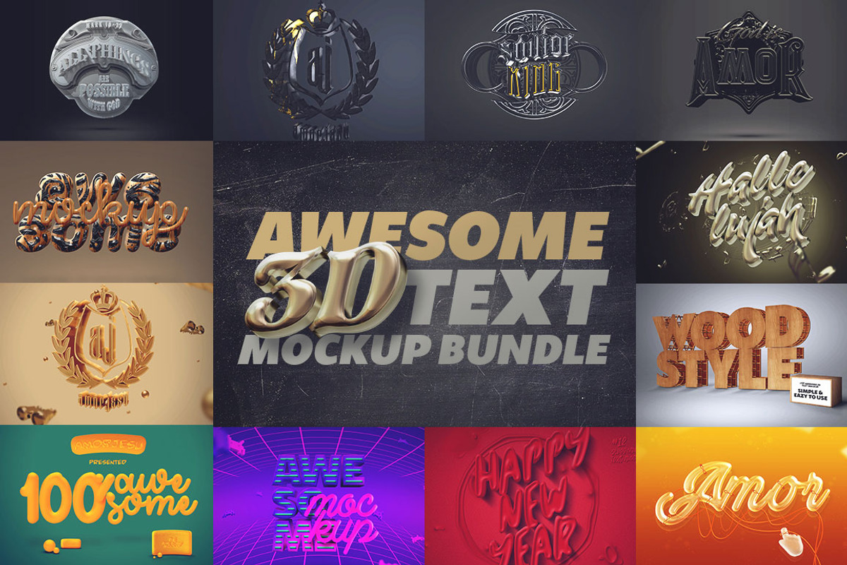 Awesome 3D Text Mockup Bundle, a Mockup by Amorjesu.com (Photo 1 of 21)