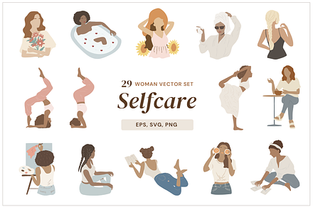29 Selfcare woman illustrations, a Healthcare Illustration by Pinkbrush