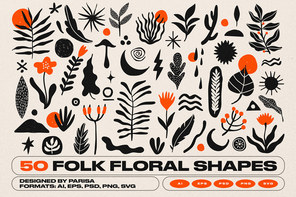50 Folk Floral Shapes, an Object Graphic by Parisa-Artstudio (Photo 1 of 4)