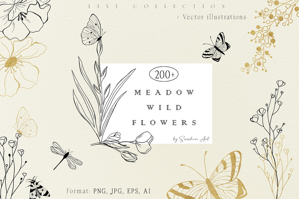 Meadow Wildflower Line Art Bundle, a Decorative Illustration by Sunshine Art (Photo 1 of 18)