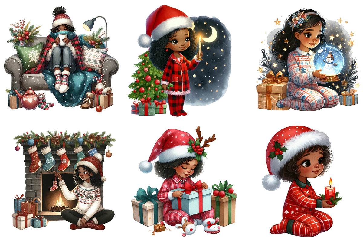 Black Girl Christmas Eve Clipart, an Illustration by Designking (Photo 2 of 5)