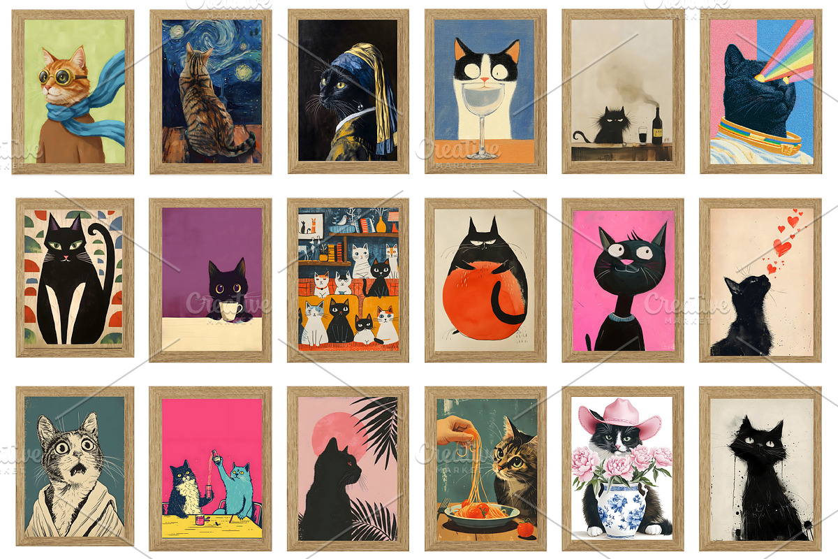 Cat Prints, Watercolor Cat Wall Art, an Animal Photo by Chipshpow Graphics (Photo 3 of 8)