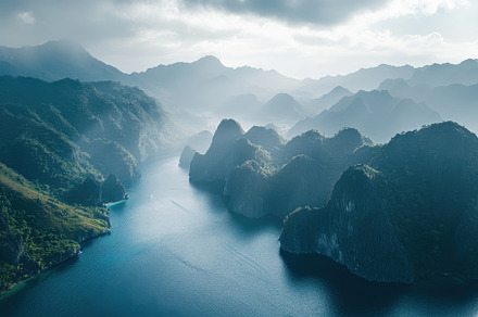 Stunning aerial view of a misty moun, a Photo by Iftikhar Alam