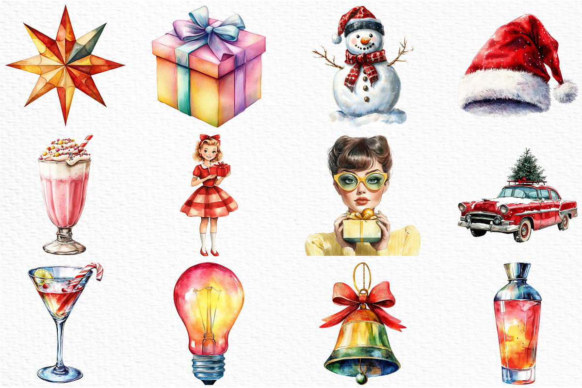 Retro 50's Christmas Clipart, an Illustration by Craft Nest (Photo 5 of 6)