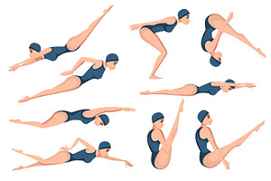 Set of athlete woman in blue