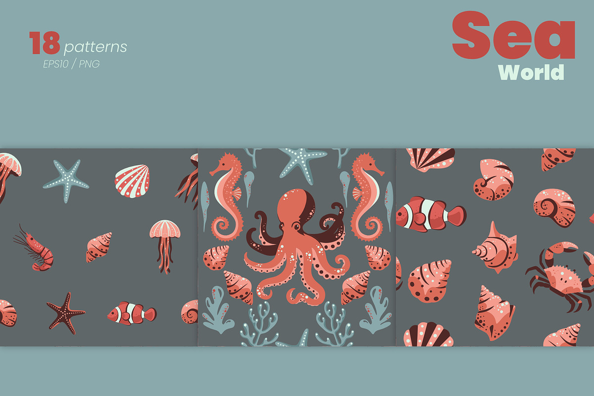 Sea World Seamless Patterns, a Pattern Graphic by moja doodle (Photo 4 of 8)