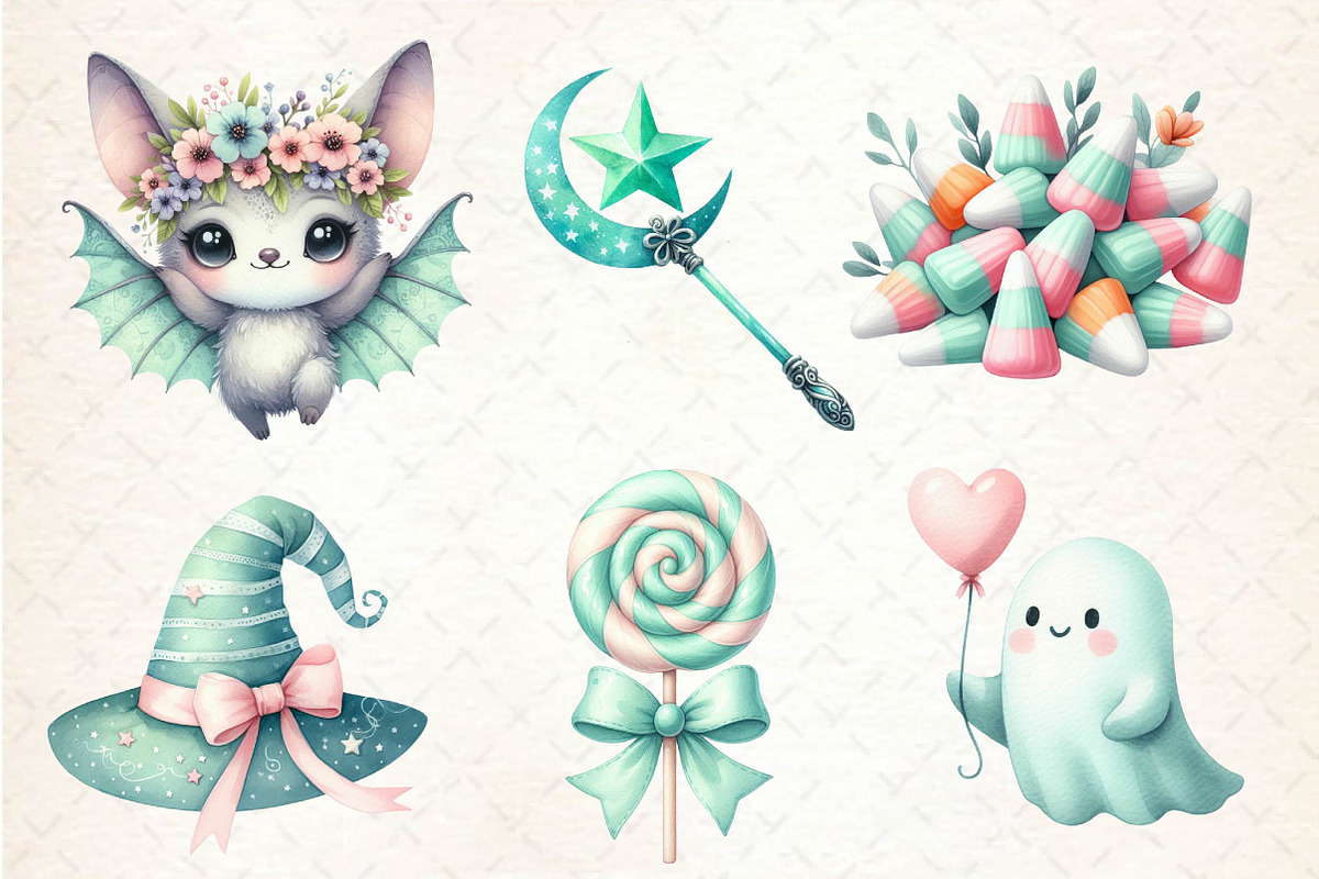 Pastel Mint Halloween Clipart, an Illustration by Dream Creation (Photo 4 of 7)