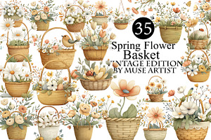 Watercolor Spring Flower Basket, an Illustration by DreamArtGraphic