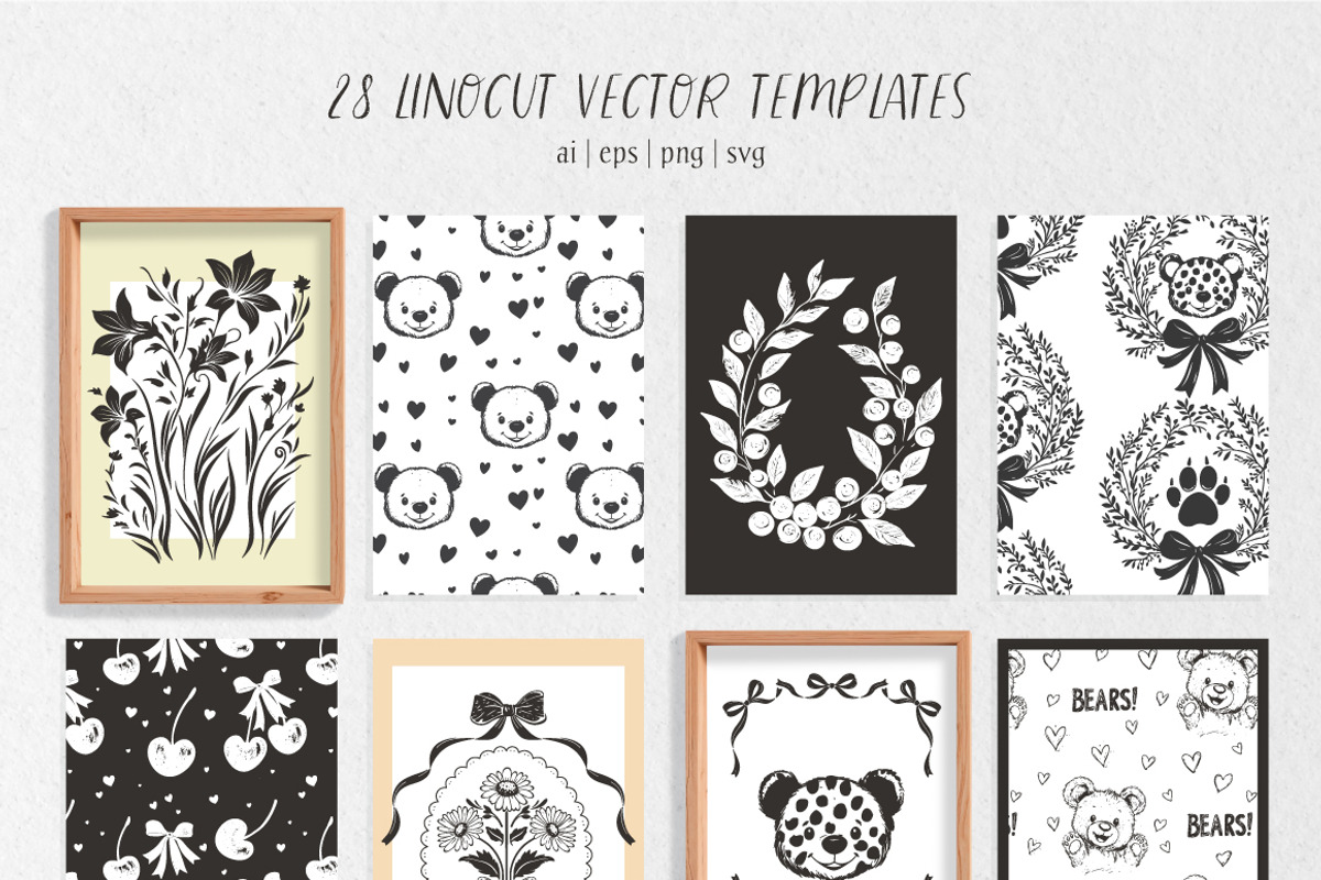 100 Teddy Bear linocut prints, an Object Graphic by DariSmartArt (Photo 10 of 15)