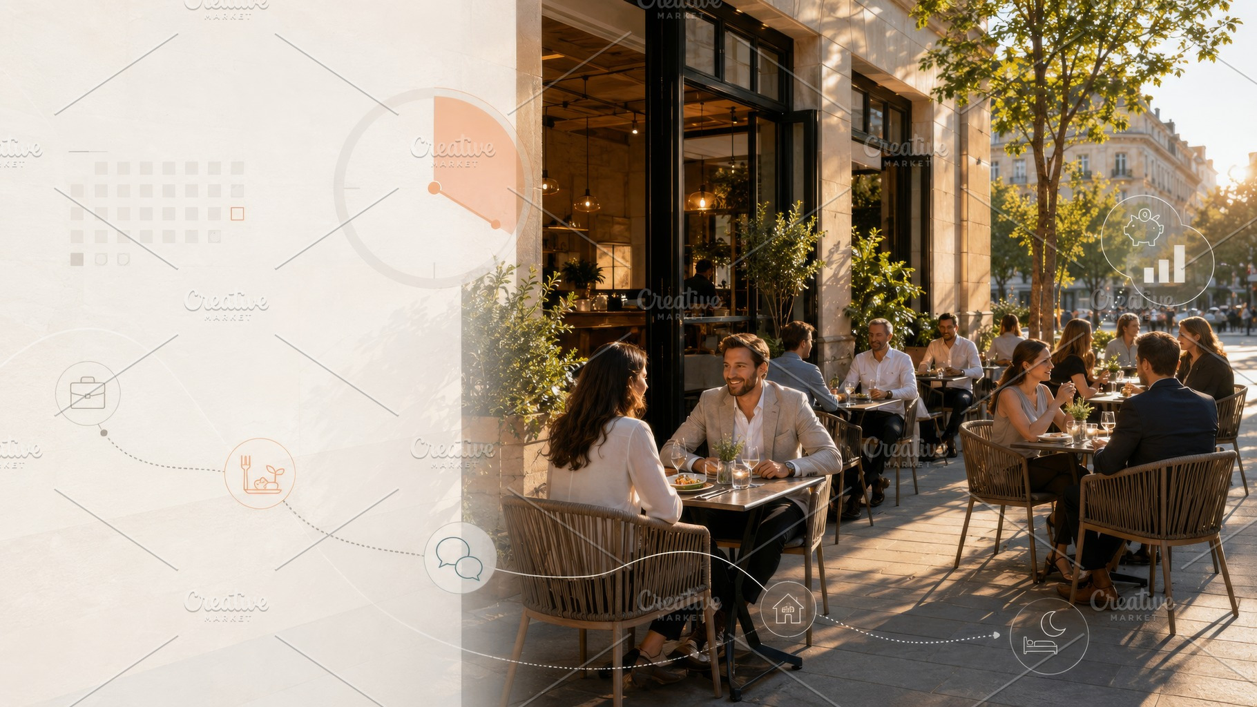 People dining at outdoor café in day, a Photo by Dvoevnore photos