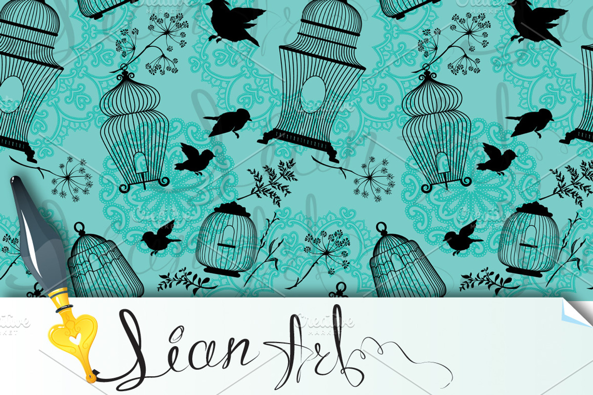 Seamless with  bird cage, a Pattern Graphic by Lian-art
