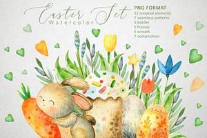 Happy Easter. Watercolor set