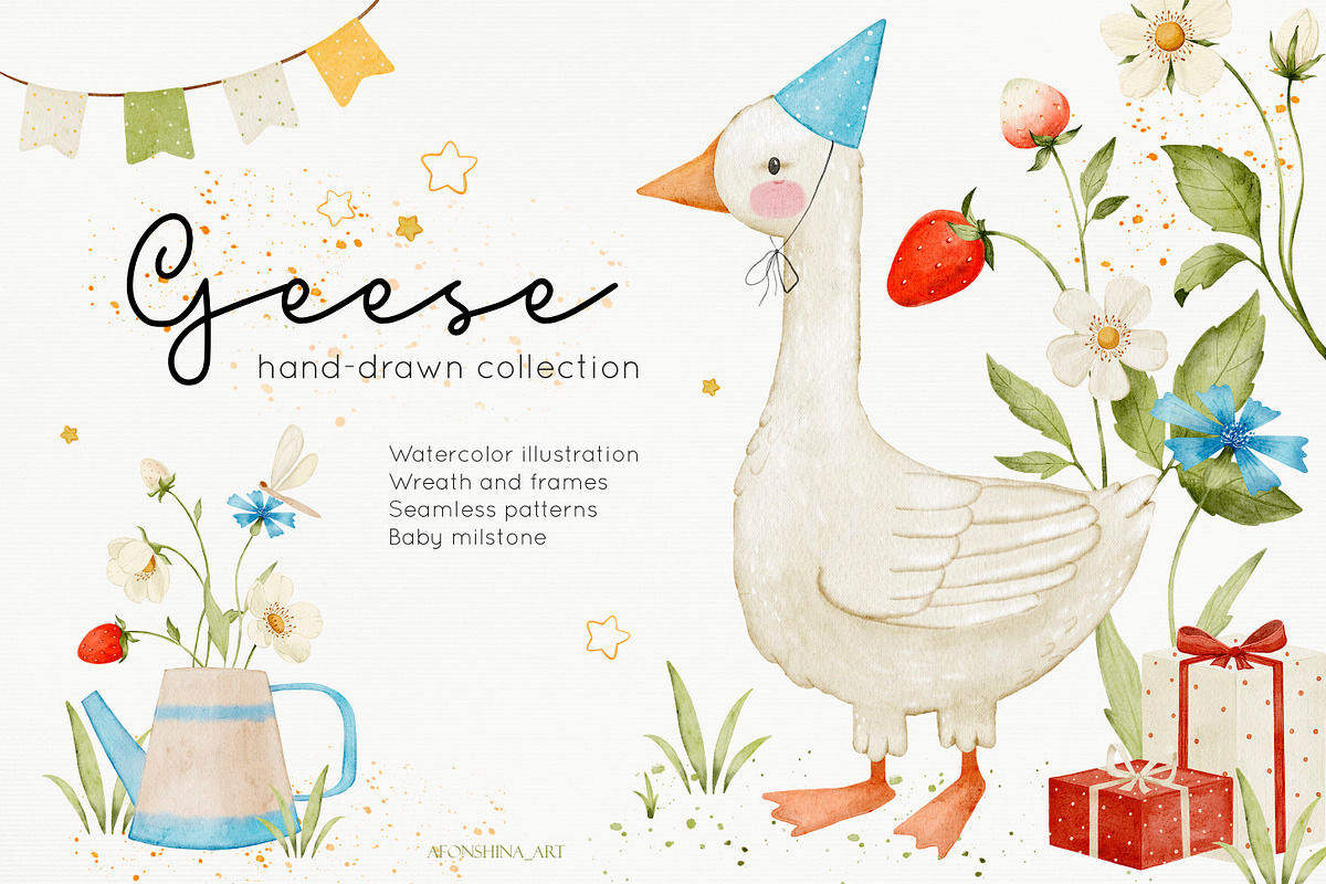Geese watercolor collection, an Animal Illustration by AfonshinaArt (Photo 1 of 9)