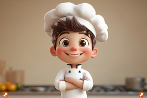 Young boy chef in a bright kitchen,, a Photo by Tanuart