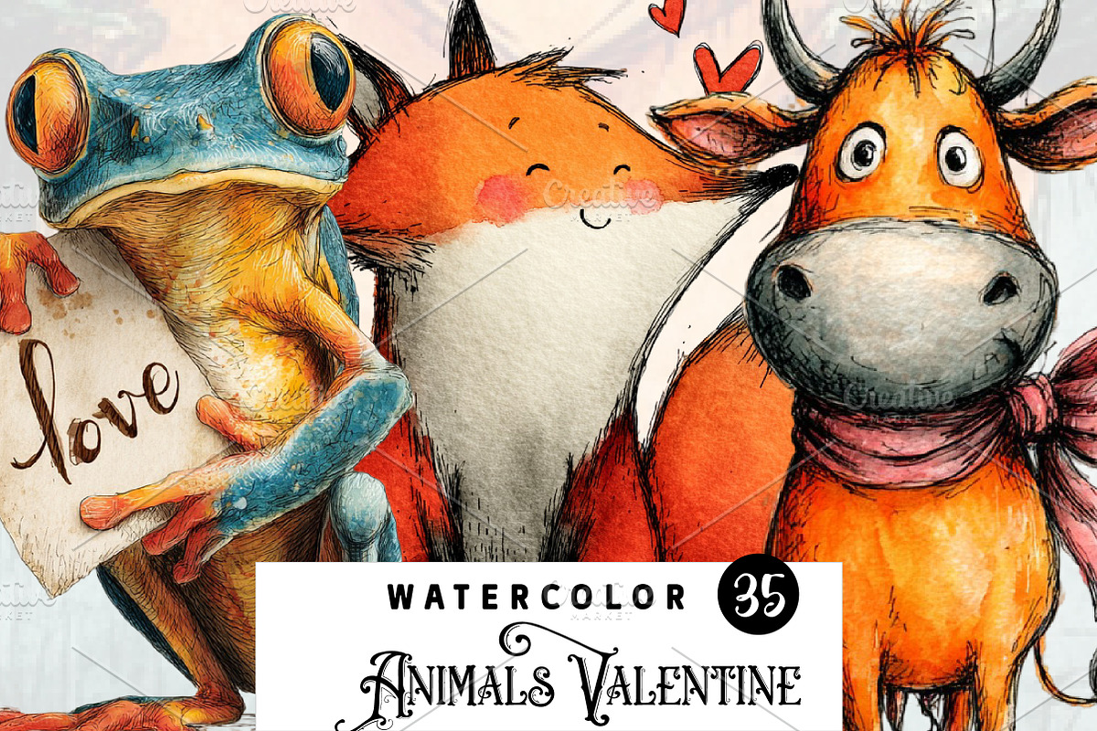 Animals Valentine Day Clipart, an Illustration by Watercolor design (Photo 1 of 9)