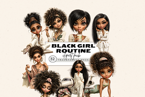 BLACK GIRL ROUTINE CLIPART