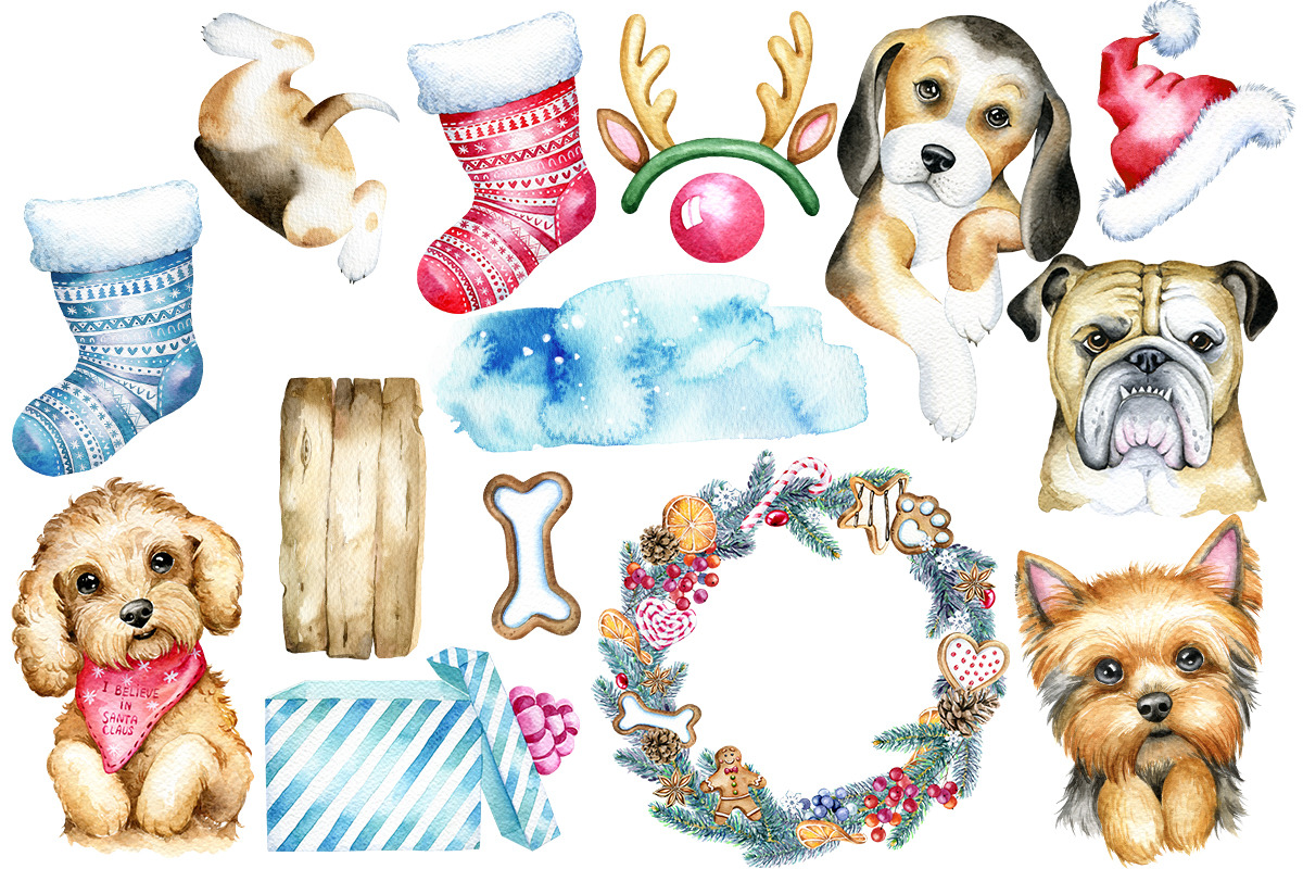Christmas dogs Clipart, Holiday pets, an Animal Illustration by SimpleWishesArt (Photo 2 of 7)