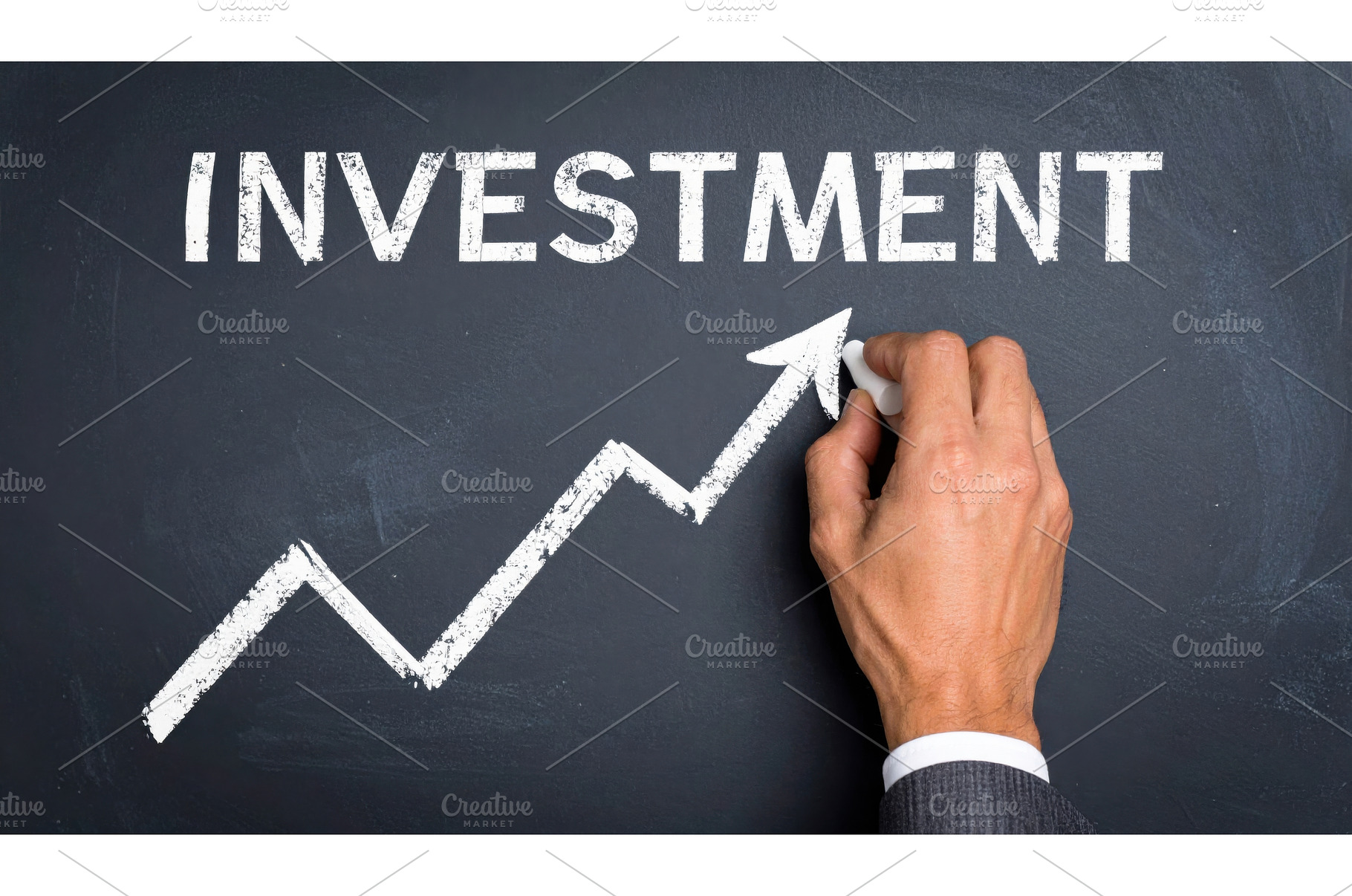 Chalkboard drawing of upward arrow, a Business Photo by Igor Tichonow