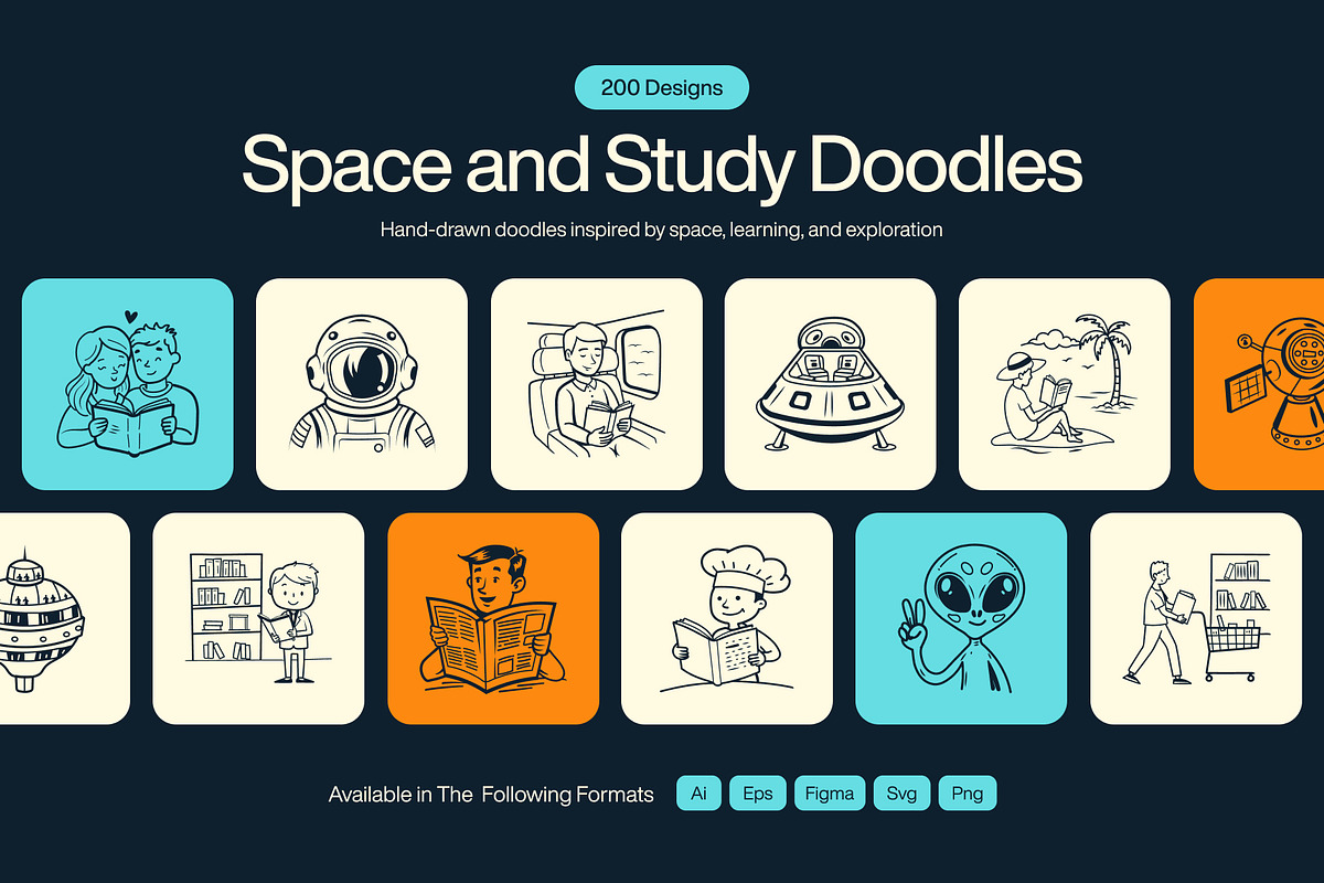 200 Space and Study Doodles, an Outline Icon by Brickclay (Photo 1 of 14)