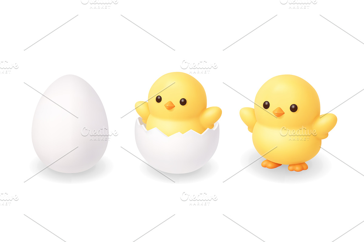 White egg, hatching chick and baby, an Object Illustration by GraphiShop