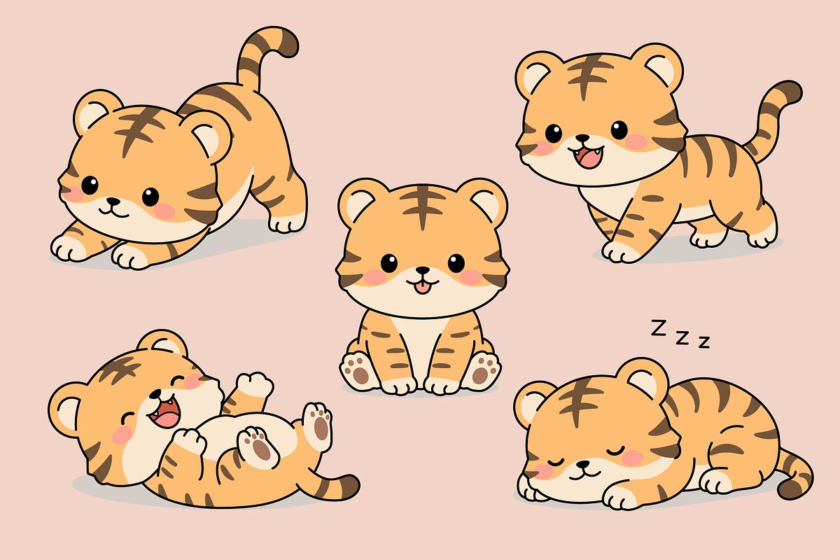 Baby Tiger Cartoon Character Set, an Animal Illustration by Artpon Illustration (Photo 3 of 3)