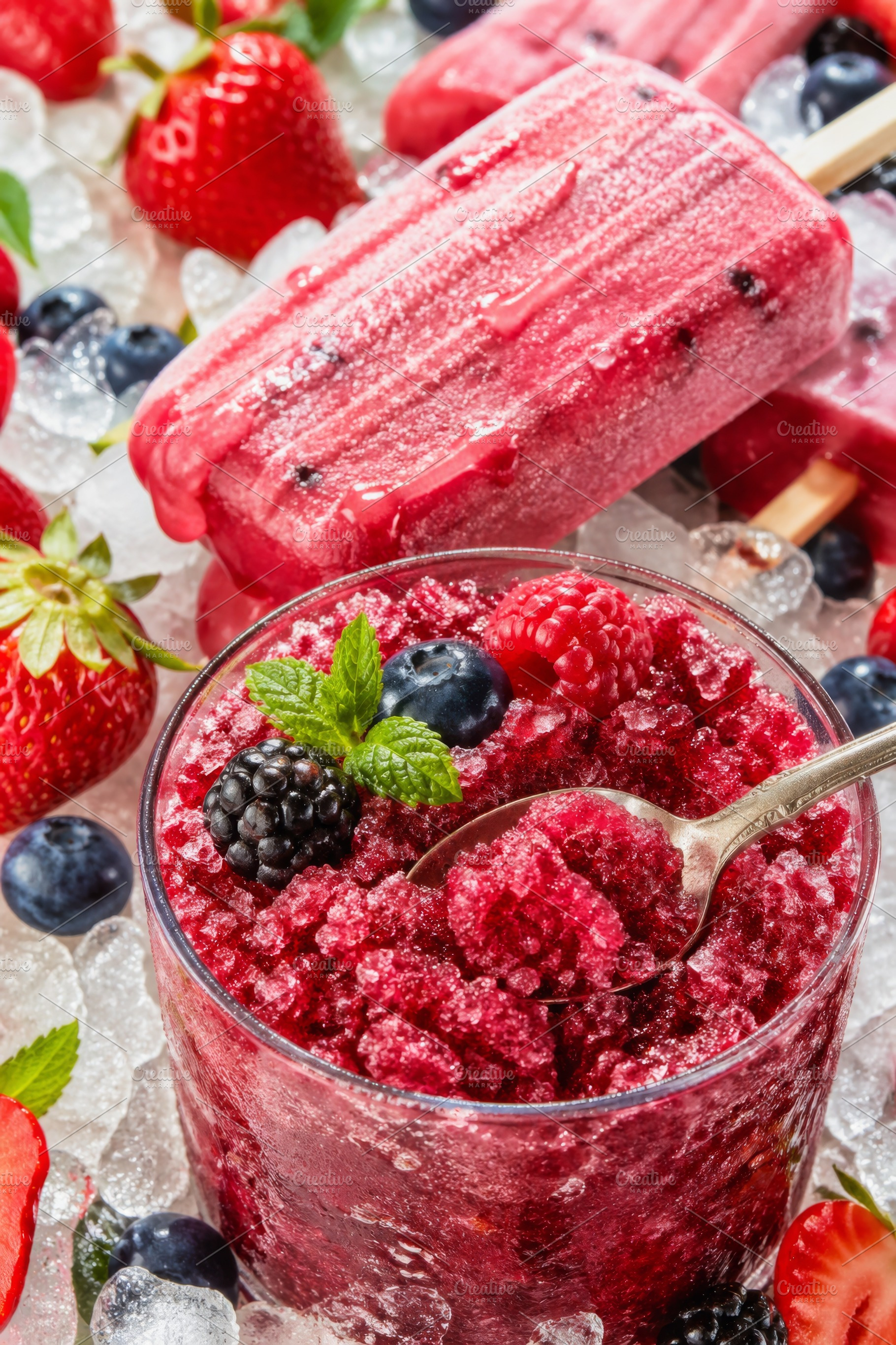 Refreshing ice cold berry dessert wi, a Photo by Dvoevnore photos