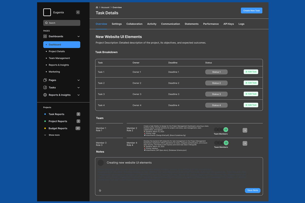 Project & Task Management Dashboard, an UI Kit Template by nagaredesignstudio (Photo 3 of 5)