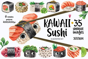 Kawaii Sushi watercolor set