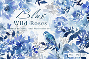 Watercolor Blue Roses with Birds, an Object Graphic by Sawango Designs (Thumbnail 1 of 13)