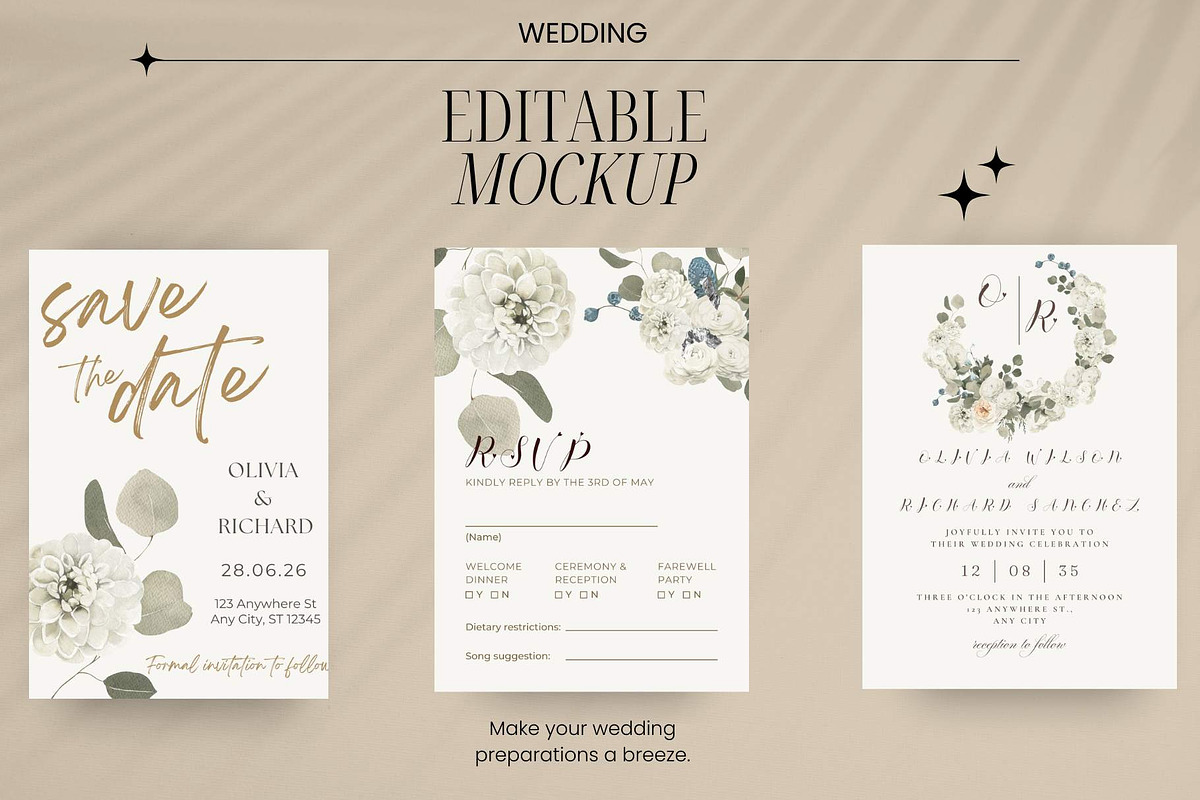 Editable Wedding Invitation, an Invitation Template by elfy creative (Photo 1 of 7)