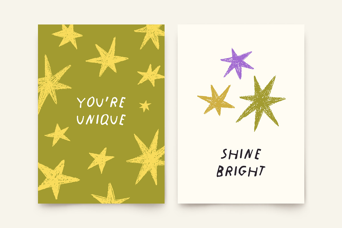 Cute doodle stars posters, cards set, a Decorative Illustration by Good Studio (Photo 5 of 11)