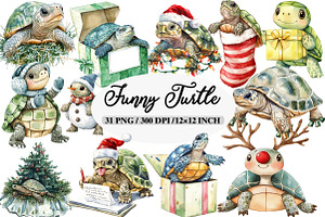 Christmas Funny Turtle Clipart, an Illustration by Daily.Designs