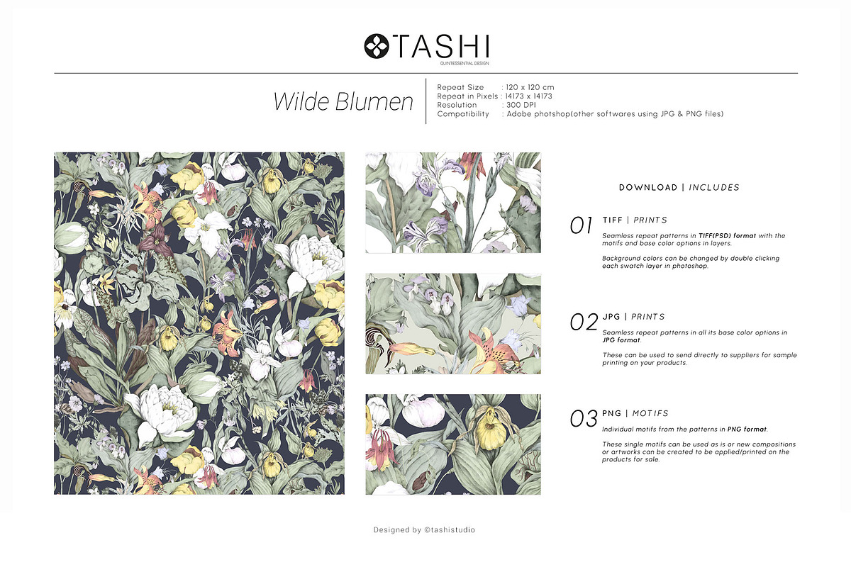 Wild Blossoms seamless pattern design