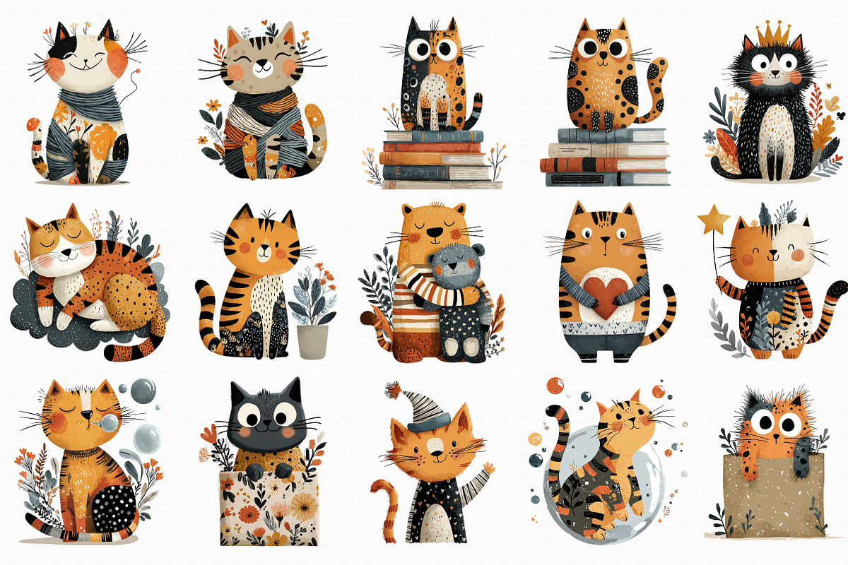 Quirky Cats Clipart PNG, an Illustration by Libby Wishes (Photo 2 of 7)