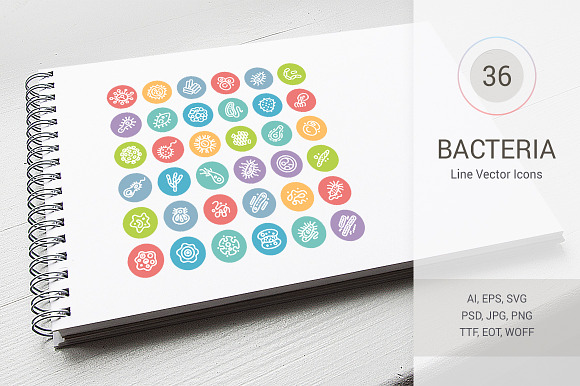 Line Vector Icons With Bacteria