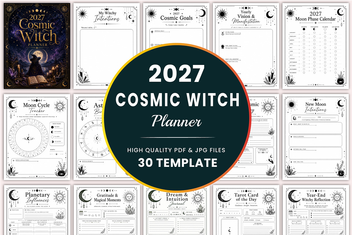 2027 Cosmic Witch Planner, a Stationery Template by Shumaya (Photo 1 of 6)
